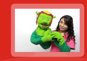 Titeres gigantes y teatrinos inflables para fiestas infantiles.
